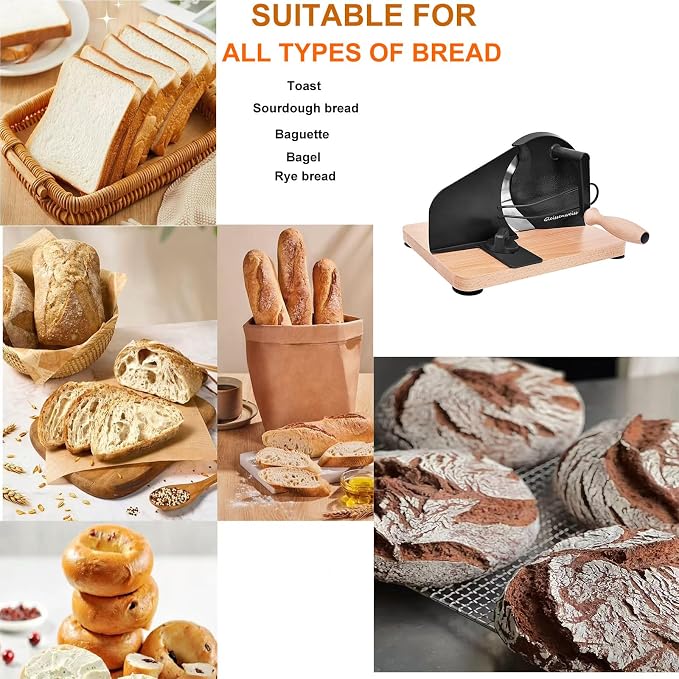 Stainless Steel Bread Slicer, Manual Sourdough Bread Cutter with Hand Crank and Adjustable Thickness, Bread Slicing Tool for Homemade Loaves, Toast, Bagels and Bakery Use