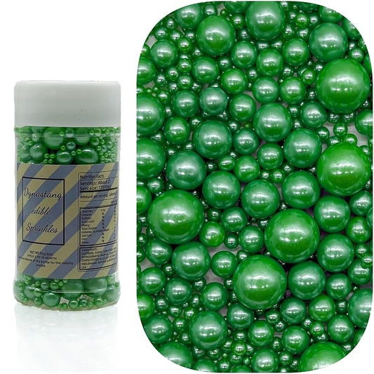 Dynastang Mixed Size Dark Green Pearls Sprinkles Edible Pearls Cake Decorating Pearls Cake Decorations Cupcake Toppers Decorating Perfect for Cakes, Cupcakes, Desserts 3OZ