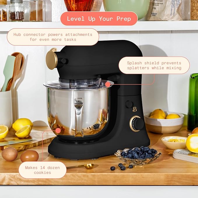 6 Quart Stand Mixer, 600W Tilt-Head Electric Kitchen Mixer with 12 Speeds, Stainless Steel Bowl, Dough Hook, Whisk & Beater, Multifunction Food Mixer (Black Sesame)