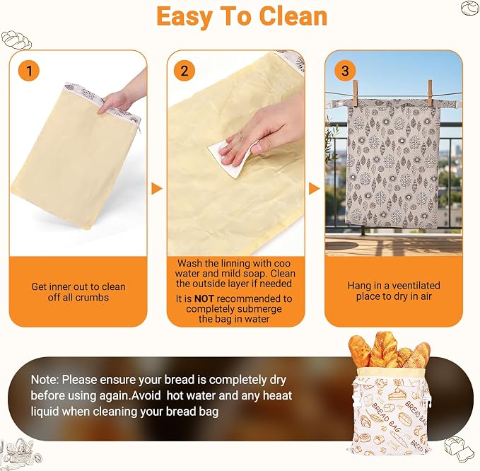2 Pack Beeswax Bread Bags for Sourdough, Senbowe Reusable Cotton Bread Bags for Storage XL 17x13 Inch, Large Linen Storage Bags with Zipper for Homemade Cooks Sourdough - Keep Fresh, Freezer Safe