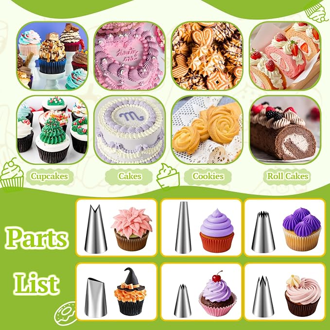 Suuker Dessert Decorating Syringe Set, Stainless Steel Frosting Kit | 6 Icing Tips, Piping Kit, Cake & Cupcake Decorating