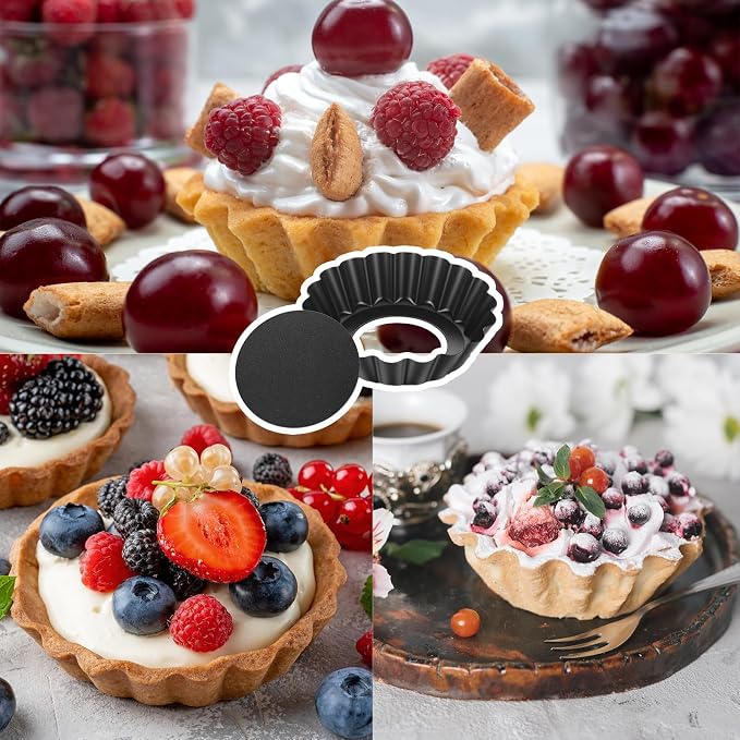 24 Pcs Mini Pie Tart Pans 3"with Removable Bottom Round Nonstick Quiche Pan | Bakeware Egg Tart Molds Fluted Side Small Quiche Pans Steel Mini Pie Tins for Pies Mousse Cheese Cake Dessert
