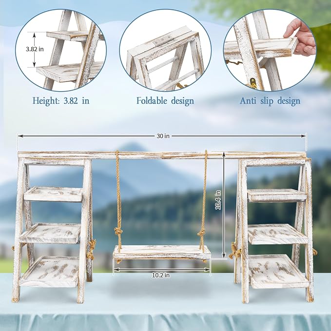 Flenpptly Wooden Cupcake Stand, 3 Tier Cupcake Display Stand for Dessert Display, Dessert Stands with Serving Tray and Foldable Stand for Party, Birthday, Wedding, Events, Baby Shower (White)