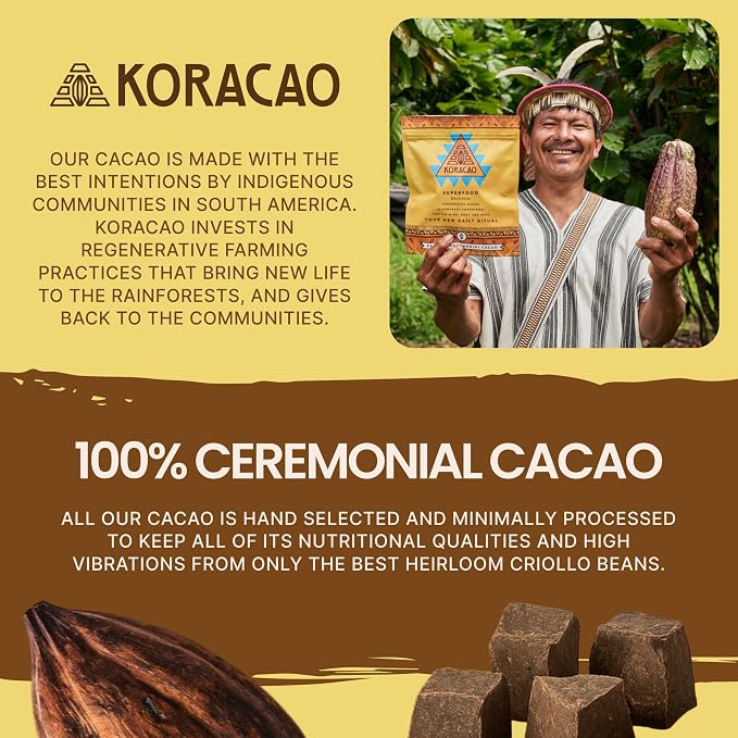 KORACAO Sustainably Harvested Cacao | Ideal Superfood for Everyday Bliss | Ceremonial Grade Cacao | Enhance Your Spiritual Journey with Ancient Superfood Delight - 3 Pounds
