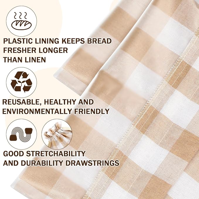 2 Pcs Linen Bread Bags for Homemade 13 x 17 Inches Sourdough Bread Container Reusable Linen Storage Bag with Plastic Saver Natural Large Storage for Artisan Bag(Classic Style)