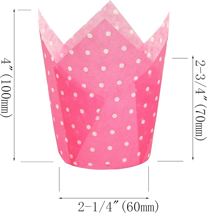 QLSmypkg Large Muffin Greaseproof paper Baking cupcake cups, 2-1/4" x 4" Blue,Yellow,Pink,Purple printed with Polka Dot(each colour about 32 pcs, total 125 pcs) Tulip Baking Cup(Large) (125, Multi)