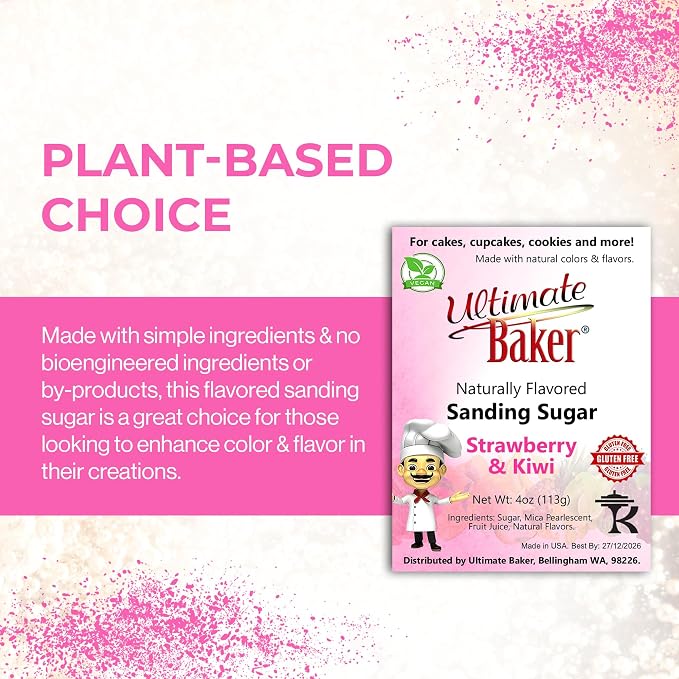 Ultimate Baker Flavored Sanding Sugar - Burst of Flavor & Color for Cakes, Cookies & More, All-Natural, Perfect for Baking & Decorating or as a Flavored Coffee Sugar (Strawberry-Kiwi)