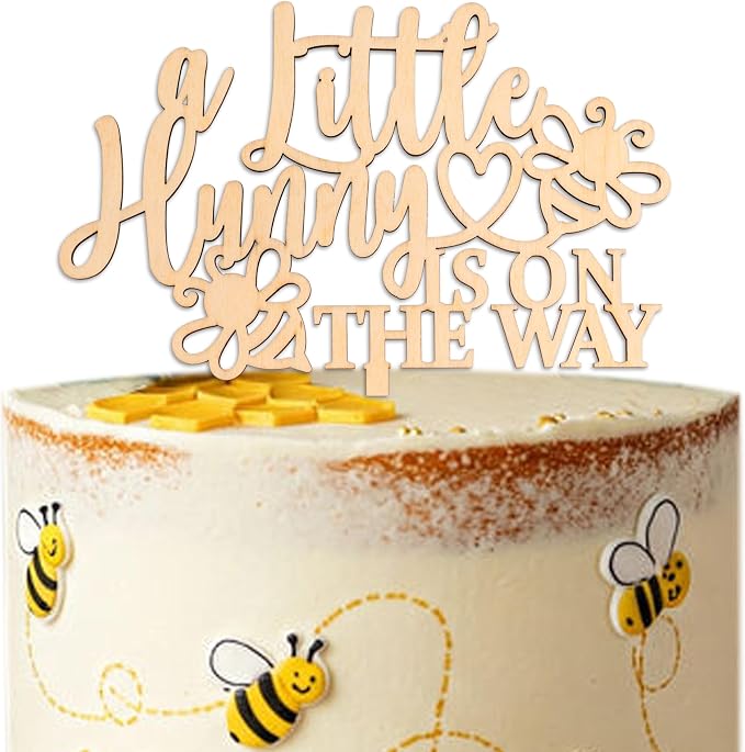 ZAIBIANHAO A Little Hunny Is On The Way Cake Topper - Bee Theme Cake Decorations,Wooden Cake Topper for Baby Shower Party Supplies,Gender Reveal Photo Props