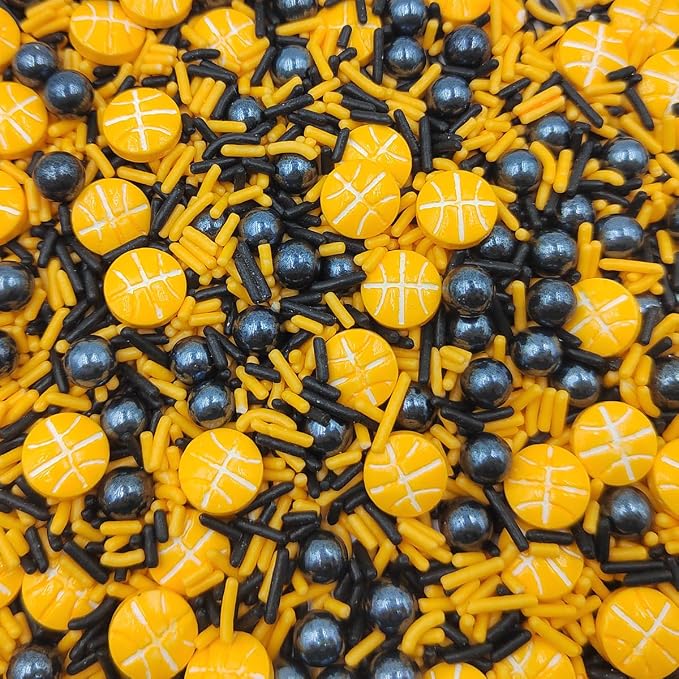 Basketball Sprinkles for Cake Decorating, Edible Sugar Pearl Cake Decorations Black and Orange Jimmies Sprinkles for Cupcake Toppers Baking Cookie Donuts Ice Cream Toppings