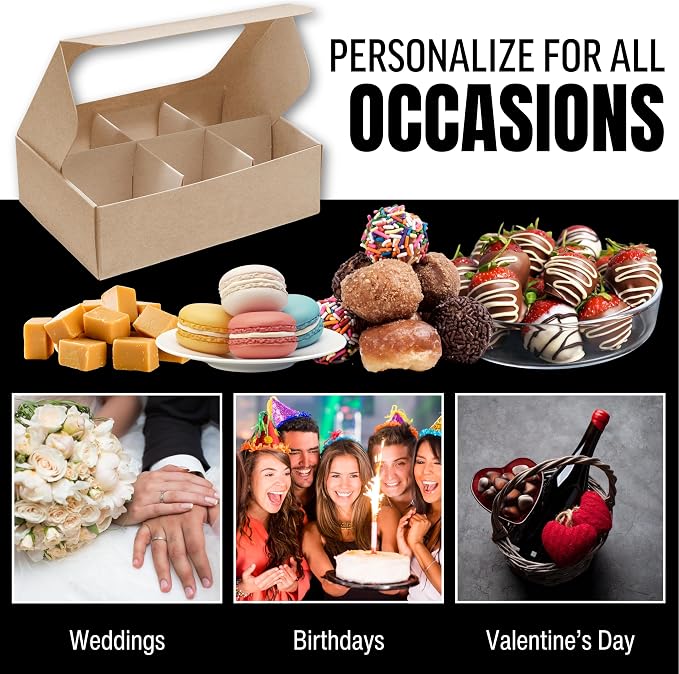 25 pcs Kraft Mini Truffle Box for 6 treats with Window and Dividers, Bakery Boxes, 5 x 3.5 x 1.57 Inches VERY SMALL Baking Boxes, Square Truffles Box Decorating Supplies for Gift Giving