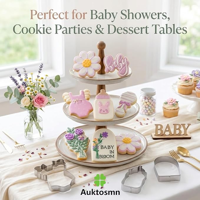 Wildflower Baby Shower Cookie Cutters Set - 7-Piece - Stainless Steel - Dishwasher Safe - Perfect for Baby in Bloom Baby Girl Baby Shower