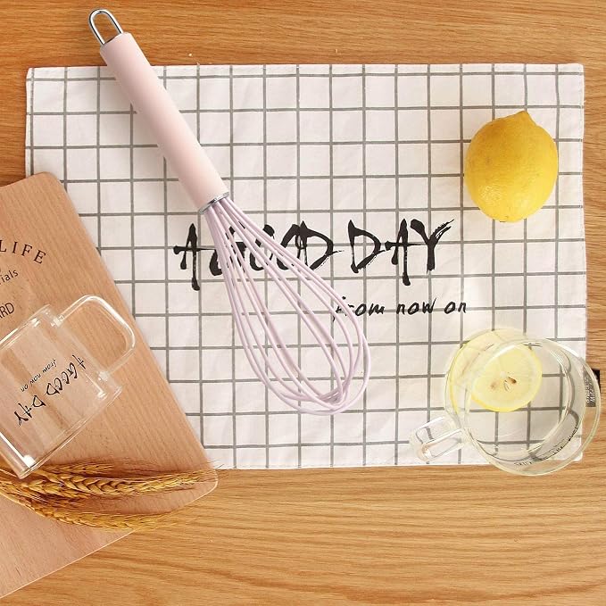 GorGin high temperature and easy to clean silicone whisk, wisk,stirrer, 10 inch, grip good grip design for Blending Whisking Beating Stirring Cooking Baking (1 Pack | Pink)