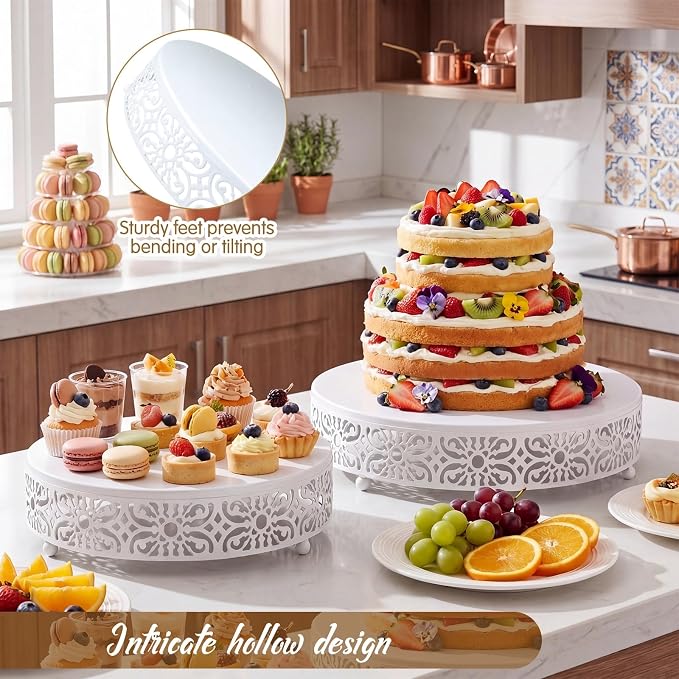 Wenqik 2 Pcs White Metal Cake Stand, 14" 16" Large Round Cupcake Stand Dessert Table Display Set Cake Holder for Wedding Birthday Party Bridal Shower Anniversary Table Decoration