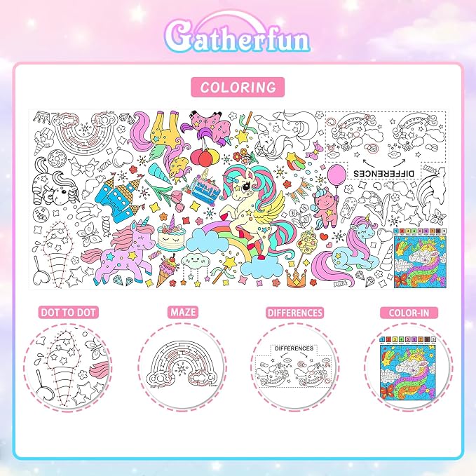 Gatherfun Unicorns Birthday Party Giant Coloring Poster - 31.5x 72 Inches - Versatile Classroom Wall Décor & Unicorns Birthday decorations-Poster or Table Cover for School Parties and Special Events