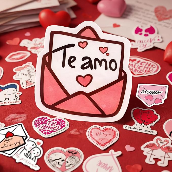 Spanish Love Stickers for Romantic Moments | Heartfelt Valentine Decals for Journals, Cards, Scrapbooks & Personalized Gifts for Phones, Laptops, Water Bottles