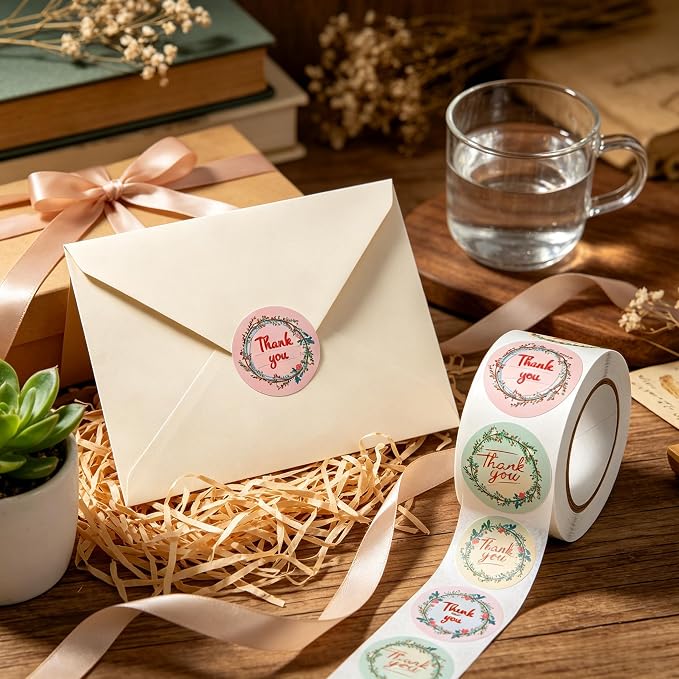 BLESS-VAST 500 PCS Thank You Stickers for Small Business - 1 Inch Floral Envelope Seal 10 Designs Vibrant Colors Labels for Baking Packaging Gift Bags Wraps Crafts Wedding Favors Birthday (Red)
