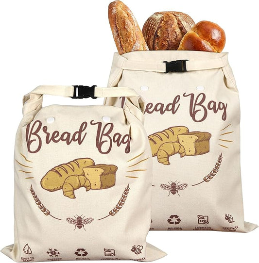 2 Pack Beeswax Bread Bags, X-Large | Detachable Liner & Handles, Organic Cotton Wrap, Eco-Friendly & Washable, For Homemade Sourdough, Reusable Food Storage