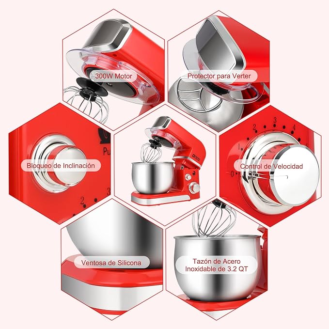Stand Mixer, Kitchen in the box 3.2Qt Small Electric Food Mixer,6 Speeds Portable Lightweight Kitchen Mixer for Daily Use with Egg Whisk,Dough Hook,Flat Beater (Red)