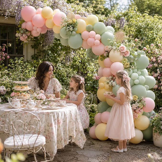Pink and Green Balloon Arch Kit, 122Pcs Dusty Green Macaron Pink Yellow Matte Balloons for Girls Flower Birthday Bridal Wedding Engagement Floral Baby Shower Anniversary Tea Party Decorations
