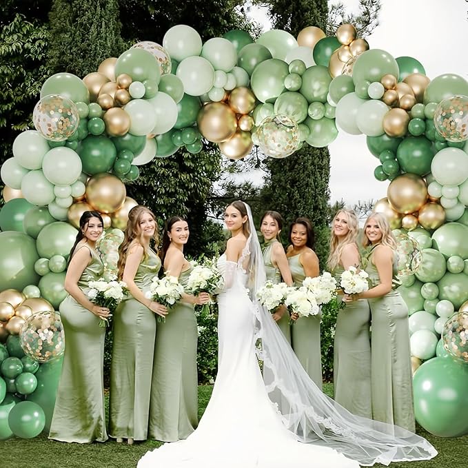 Green and Gold Balloon Arch Kit, 143Pcs Emerald Sage Green Gold Balloons Garland Arch Kit Coffetti Balloons for Hunter Forest Birthday Wedding Baby Shower Gender Reveal Baptism Decorations