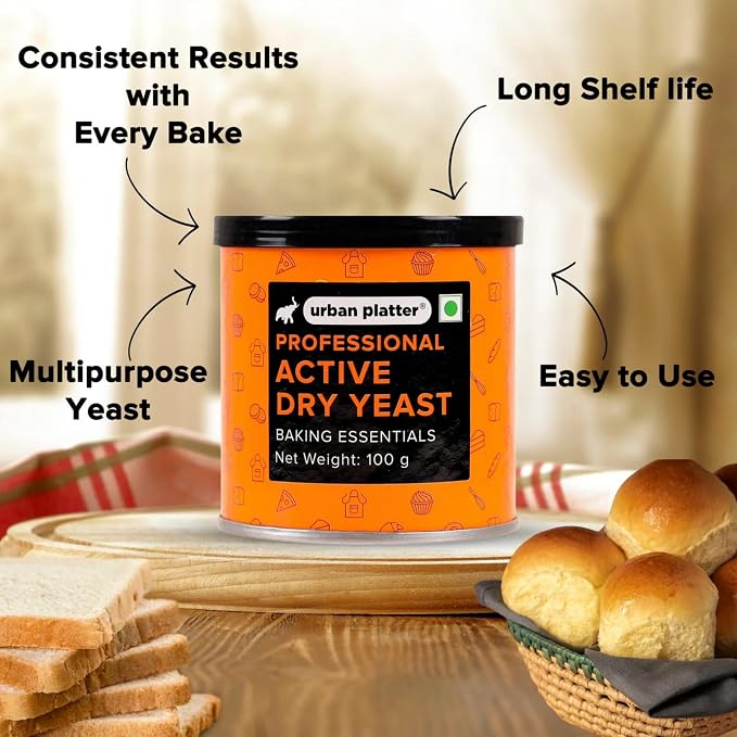 Urban Platter Active Dry Yeast | 3.53 Oz (100g) | Fast Rising Yeast for Baking Bread, Pizza, Cakes & Dough | Professional Grade & Gluten Free | No Preservatives | Ideal for Home & Commercial Use