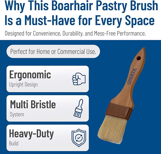 SPARTA Kitchen Basting Brush – 4037400 Basting Brush for Cooking Flat Boar Bristle Brush, Hardwood Handle for Kitchens, Restaurants, Catering, High Heat Food Prep, 2in, Pack of 12