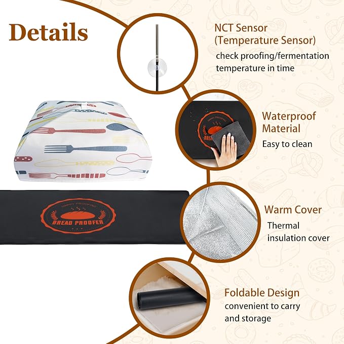 Bunmery Bread Proofing Mat, Sourdough Warming Heating Mat, Sourdough Starter Warmer with Thermostat Temperature Control & Warm Cover, Bread Dough Proofer Heating Pad for Home Kitchen(10.6" x 21.6")