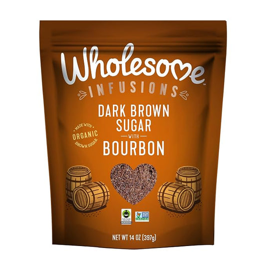 Wholesome Sweeteners 14-Ounce Dark Brown Sugar Infused with Bourbon, Fair Trade, Non GMO,& Vegan, for Baking, Sauces, Dry Rubs, Sweetening, and More, 1 Pack