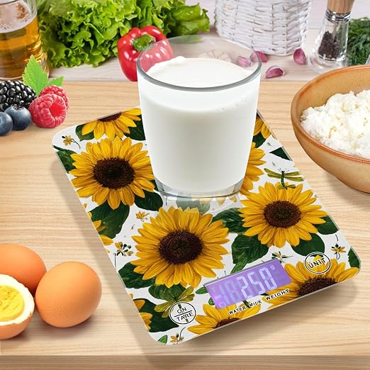 Food Scale Kitchen Scale for Baking Cooking Digital Food Weighing Measuring Scale Small Waterproof Electric Food Scale Sunflowers and Green Dragonflies