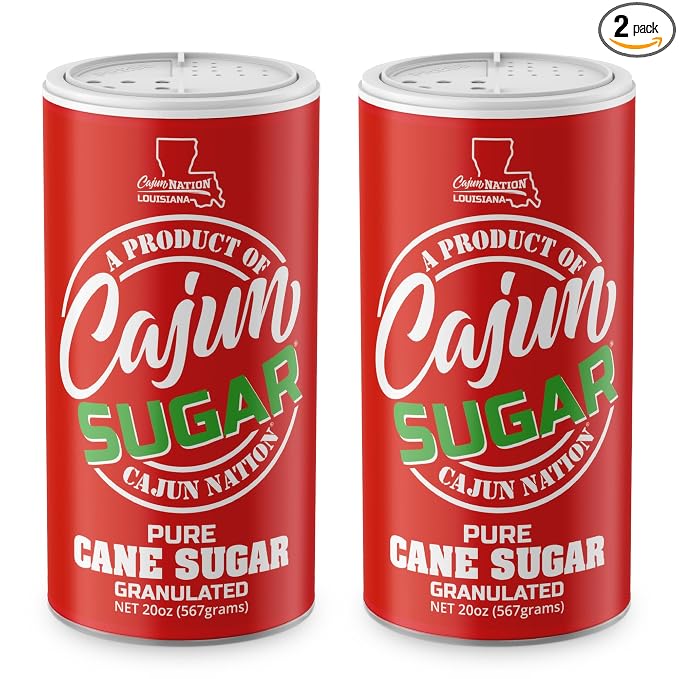 Cajun Nation CAJUN SUGAR 100% Pure Cane Sugar – White Sugar 20oz Canister, Natural Sugar for Coffee, Tea, Baking – Sugarcane Sweetness – The Sweet Is Right – Geaux Get the Red Can! 2-Pack