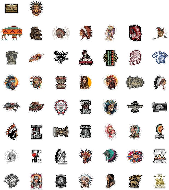 100Pcs Native American Stickers for Water Bottle and Laptop, Native American Party Supplies & Decorations, Waterproof Vinyl Decals, Gifts for Women & Men
