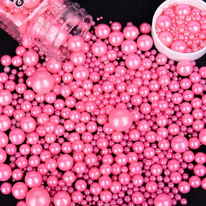 Sprinkles for Cake Decorating, 4.6oz Hot Pink Pearl Sprinkles Mix for Ice Cream, Cupcake, Baking, Cookies, Cake Toppings