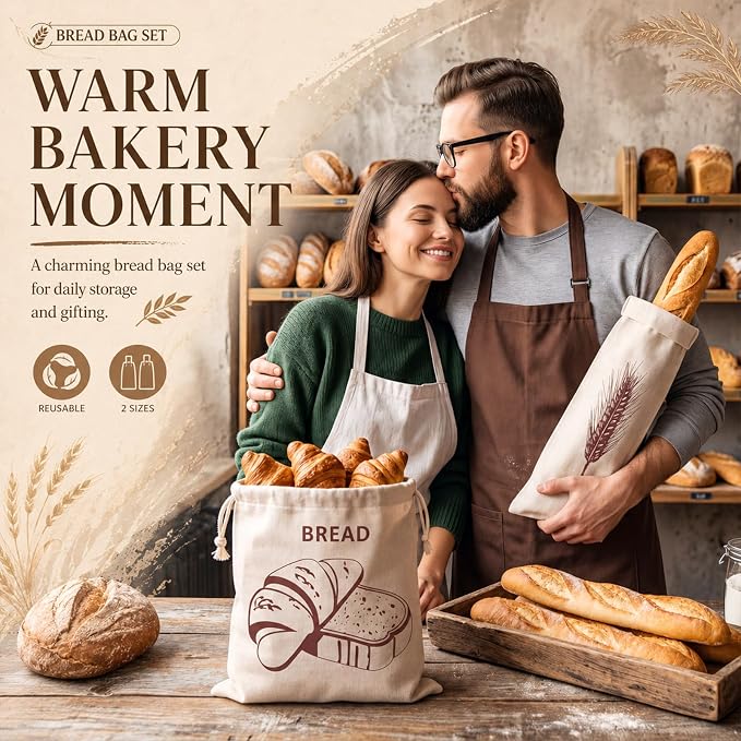 20 Pcs Linen Bread Bags for Homemade Sourdough, 15.8 x 11.8 Inch 25.6 x 5.9 Inch Reusable Bread Storage Pouches with Drawstring, Unbleached Cloth Sack for Artisan Loaf, Bakery Kitchen Gif