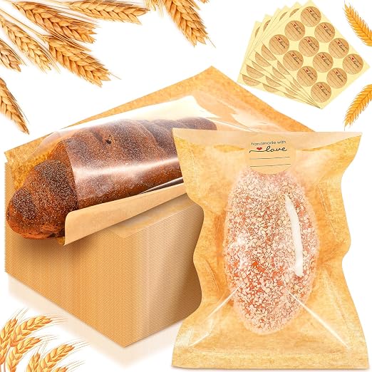 Outus 240 Pcs Cookie Packaging Bags with Seal, 5.1 x 7.5 Inch Bakery Pastry Bags with Window, Heat Sealable Grease Resistant Paper to Go Bake Sleeves for Gift Giving Donut Bread Sandwich (Brown)