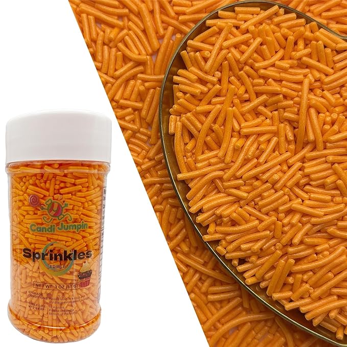 CandiJumpin Orange Jimmy Sprinkles, Orange Sprinkles for Cake Decorating Edible Cake Jimmies Edible Crunchy Jimmies Ice Cream Toppings, Baby Shower Party Wedding Christmas Supplies 3 OZ