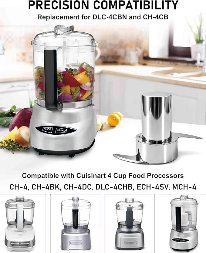 DLC-4CBN & CH-4CB Blade for 4-Cup Cuisinart Mini Prep Plus Food Processors | Less Microplastic - Resists Cracking, Chipping, Flaking - Easily Handle Hard Ingredients - Effortless Cleanup - Durable