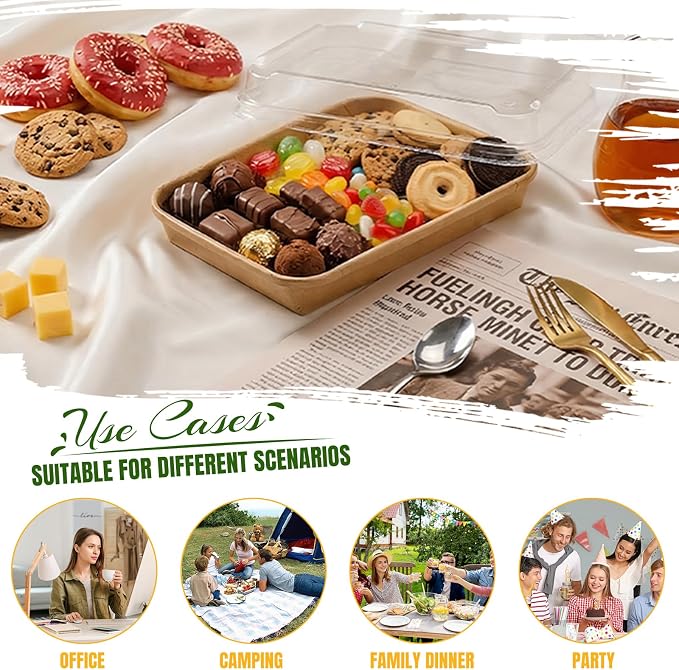 30 Pack 15oz Charcuterie Boxes with Clear Lids, To Go Paper Small Charcuterie Box with Lid, 7.5 x 5.2 x1.8in Disposable Bakery Take Out Containers for Desserts, Cookie, Charcuterie, Snack and Fruit