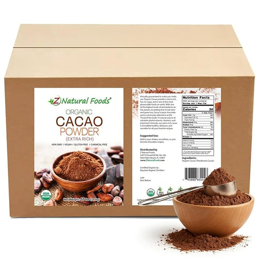 Premium Organic Cacao Powder - 55 lbs - Extra Rich - The Essence of Dark Chocolate - Product of Switzerland - 100% Pure Cold-Pressed, Vegan, Non GMO, Gluten Free, Kosher