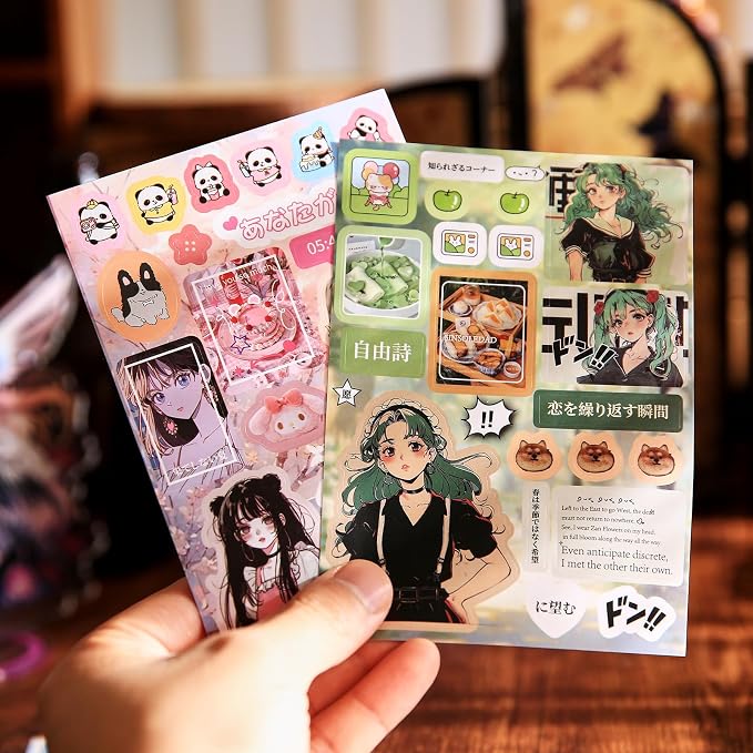 800 Pcs Japanese Manga Sticker Book, Heisei Retro Aesthetic Stickers for Journaling, 45 Sheets Pre-Cut Japanese Sticker Book for Adults, Scrapbook & Planner Decorative Stickers for DIY Crafts