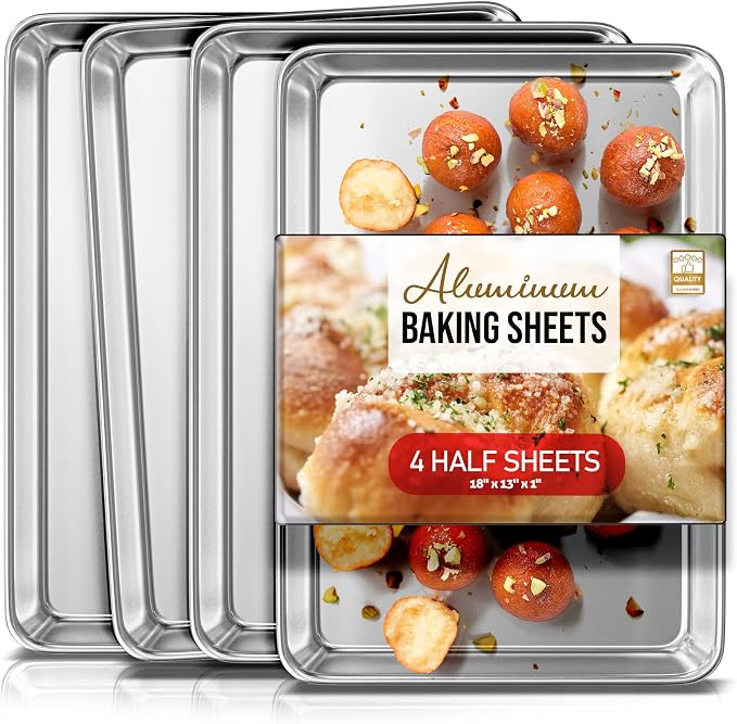 Eatex Aluminum Baking Sheet Set, 4 Pack Cookie Sheet Set, 18” x 13” Steel Baking Pan Set, Quality Cookie Sheets for Baking Nonstick, Half Sheet Baking Pans Set, Baking Sheets for Oven, Half Sheet Pan