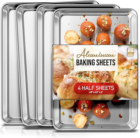Eatex Aluminum Baking Sheet Set, 4 Pack Cookie Sheet Set, 18” x 13” Steel Baking Pan Set, Quality Cookie Sheets for Baking Nonstick, Half Sheet Baking Pans Set, Baking Sheets for Oven, Half Sheet Pan