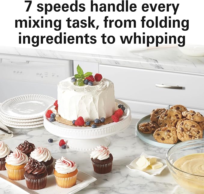Hamilton Beach Electric Stand Mixer, 4 Quarts, Dough Hook, Flat Beater Attachments, Splash Guard 7 Speeds with Whisk, Rose
