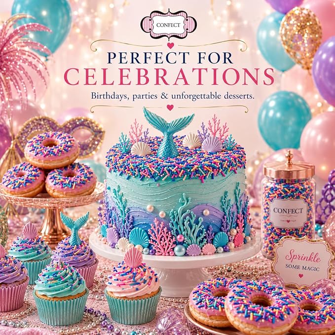 Confect Carnival Craze Rainbow Sprinkles – Custom Blend Jimmies – Multicolor Edible Toppings for Cake, Cupcake & Dessert Decorating – Vegan, Gluten-Free, Nut-Free, Soy-Free, Dairy-Free, Palm Oil-Free – 4.2 Oz