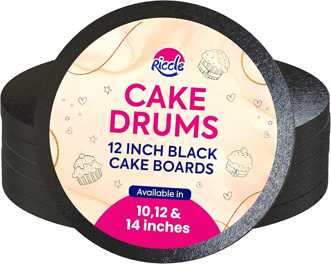 RICCLE Cake Boards - 12 Inch Cake Drum - Smooth-Edged Pack of 6 Cake Drums - Sturdy Cake Boards Round - Bend Resistant Multi-Layered Cake Base for Minimalist Displays (Black)