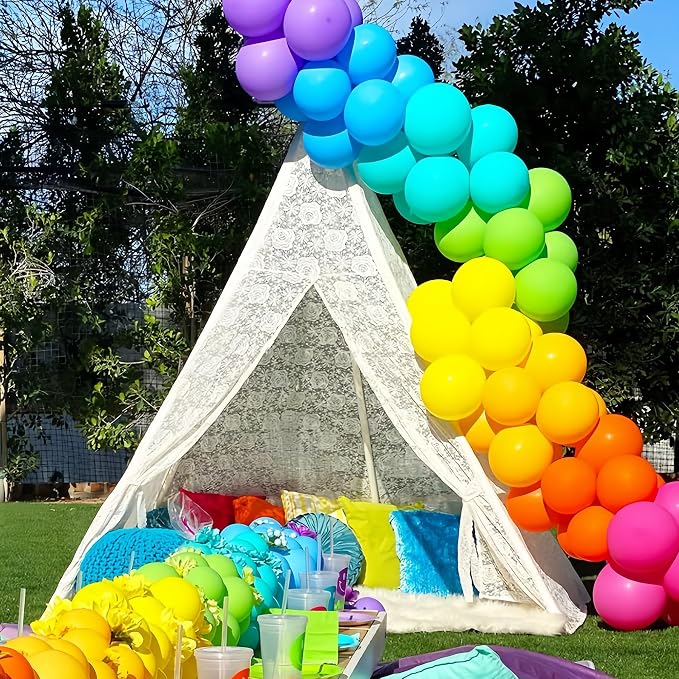 Voircoloria 98pack Rainbow Balloons Different Size 18/12/10/5 Inch Rainbow Colorful Balloon Garland Arch Kit for Graduation, Wedding, Birthday, New Year, Anniversary Party Decorations