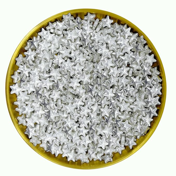 Dynastang 10mm Silver Stars Sprinkles Edible Stars Cake Decorating Stars Cake Decorations Cupcake Toppers Cookie Decorating Perfect for Cakes, Cupcakes, Desserts Toppings 3OZ