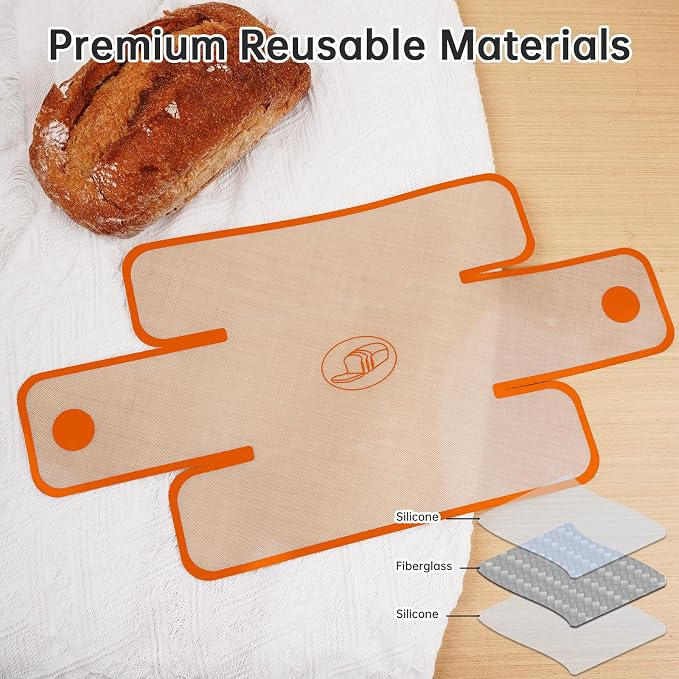 NiHome 4-Pack Silicone Bread Loaf Pan Liners, Reusable and Nonstick Silicone Bread Sling, Fit for 9x5, 9.5x5, and 10x5 Inch Loaf Pans, Dishwasher Safe, Easy to Clean - Brown base, orange edges