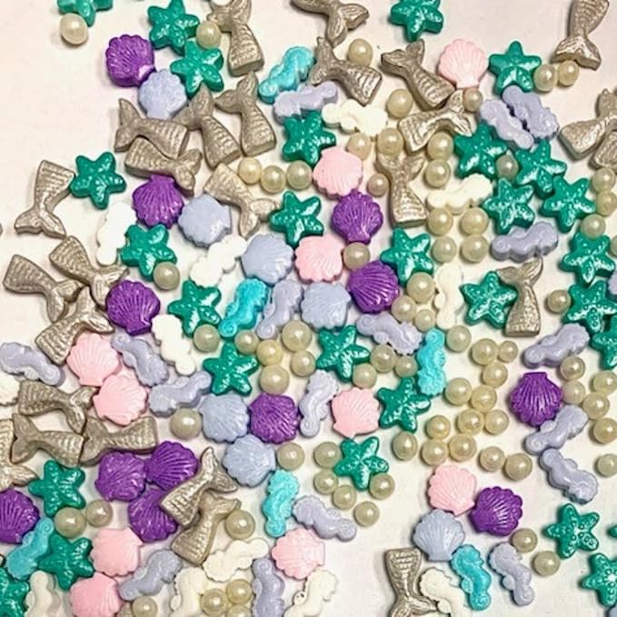 COOL MOM SPRINKLES Seahorse, Seashell, Starfish, Pearl Sprinkles (4 oz.) – Under The Sea Themed Sprinkles for Decorating Ocean Cakes, Cupcakes, Cookies & Desserts – Mixed in the USA/Gluten-Free