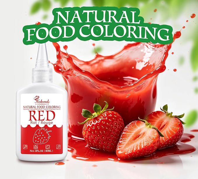 Natural Food Coloring - 2oz Plant-Based Liquid Food Dye, FD&C Dye Free, Gluten Free Vegan Non-GMO, No Dairy Nut Egg Sugar, for Baking Cake Decorating Icing Frosting Fondant Easter Eggs Drinks (Red)