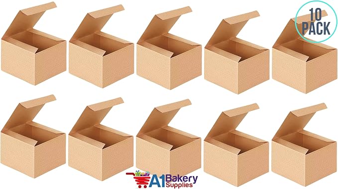 A1 Bakery Supplies Preimer High Kraft Pinstripe Brown Treat Gift Boxes (5 In X 5 In X 3.5 In 10 pk)